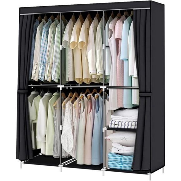 50 Inch Wardrobe Closet, with Non-Woven Fabric Cover and Hanging Rods - Picture 5 of 6